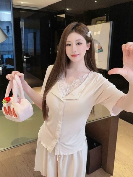  Belle Set PM5998 - Bộ thun dài phối ren đệm ngực mỏng 