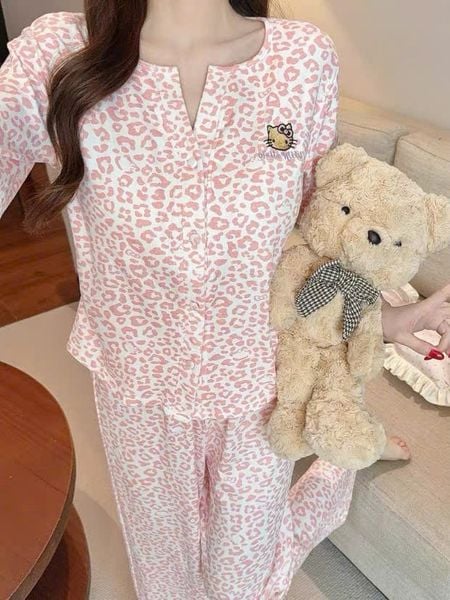  Pinky Set PM5263 - Bộ thun beo hồng đệm ngực mỏng 