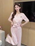  Pinky Set PM5263 - Bộ thun beo hồng đệm ngực mỏng 