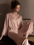  Serene PM6834  - Pyjama dài lụa satin phối ren (PM23) 