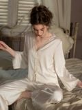  Serene PM6834  - Pyjama dài lụa satin phối ren (PM23) 