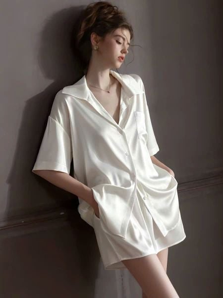  Serenity PM2620 | Bộ pyjama ngắn lụa satin trơn mềm 