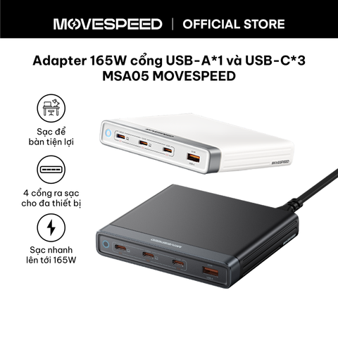 Củ sạc nhanh MoveSpeed 165W 4 cổng USB-A*1 và USB-C*3 MSA05