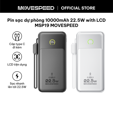 Pin sạc dự phòng MoveSpeed 10000mAh 22.5W có màn hình LCD kèm dây sạc MSP19