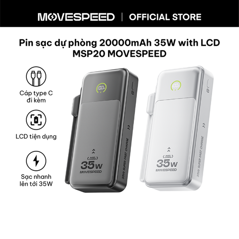 Pin sạc dự phòng MoveSpeed 20000mAh 35W có màn hình LCD kèm dây sạc MSP20