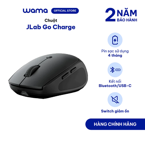 Chuột JLab không dây Go Charge màu đen, Bluetooth 5.0, pin sạc dùng 4 tháng, kết nối 3 thiết bị, DPI 1600, BH 2 năm
