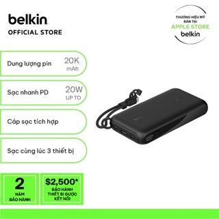 Pin sạc dự phòng Belkin BoostCharge 20.000 mAh, sạc nhanh 20W PD có màn hình LCD kèm cáp sạc