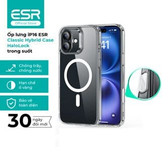Ốp lưng điện thoại mỏng nhẹ ESR Classic Hybrid Case HaloLock cho iP 16 series trong suốt và hạn chế ố vàng