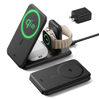 Đế sạc không dây ESR 3-in-1 Qi2 15W Travel Charger Set - 2C569A màu đen