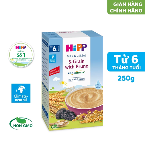 Bột ăn dặm dinh dưỡng Sữa, Ngũ cốc hoa quả tổng hợp - Mận Tây HiPP Organic 250g