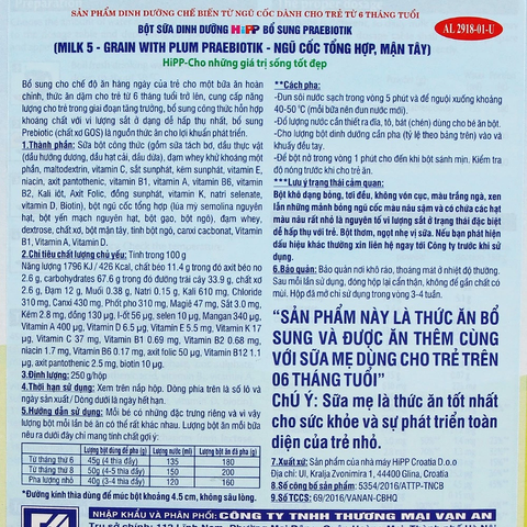 Bột ăn dặm dinh dưỡng Sữa, Ngũ cốc hoa quả tổng hợp - Mận Tây HiPP Organic 250g