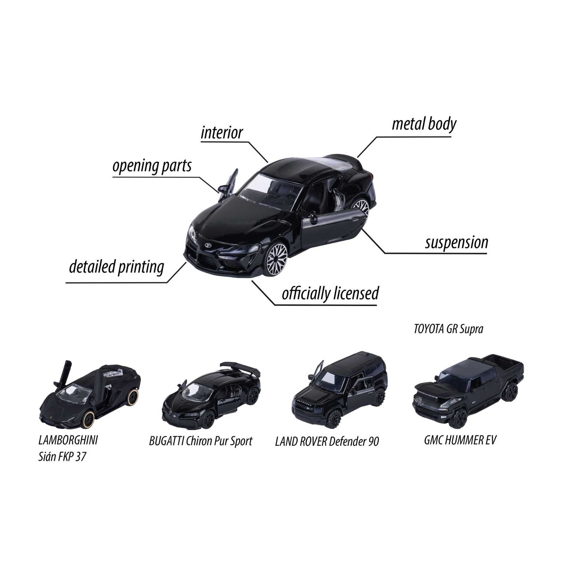  Bộ 5 Đồ Chơi Xe Mô Hình MAJORETTE Black Edition 5 Pieces Giftpack 8502005000 1:64 Diecast - Simba Toys Vietnam 