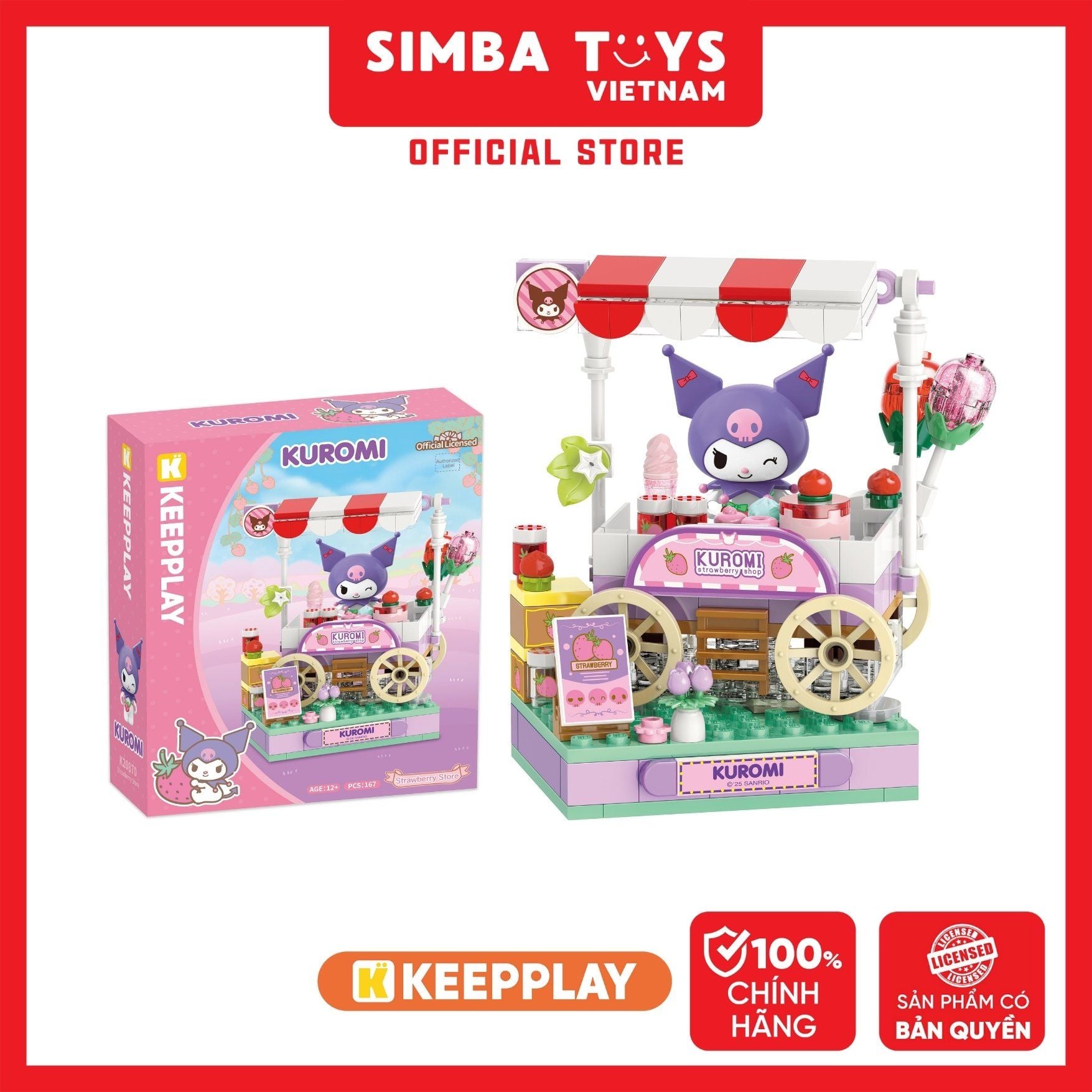 Đồ Chơi Lắp Ráp KEEPPLAY Sanrio Kuromi Strawberry Store K20870 - Simba Toys Vietnam 
