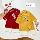  AD11 _ Bộ áo dài bé trai thêu hình chim hạc chất nhung tăm mềm mịn _ Beekids 