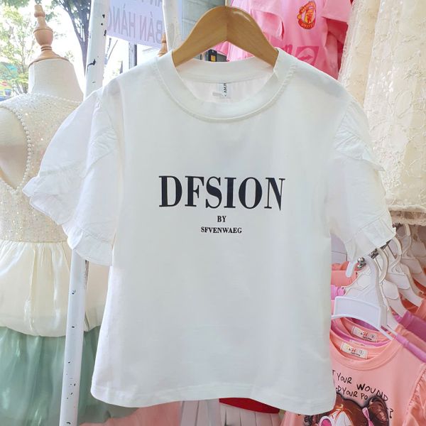  A50 _ Áo thun bé gái in chữ sánh điệu tay phối vải kate mềm nhúng bèo xinh xắn _ Beekids 