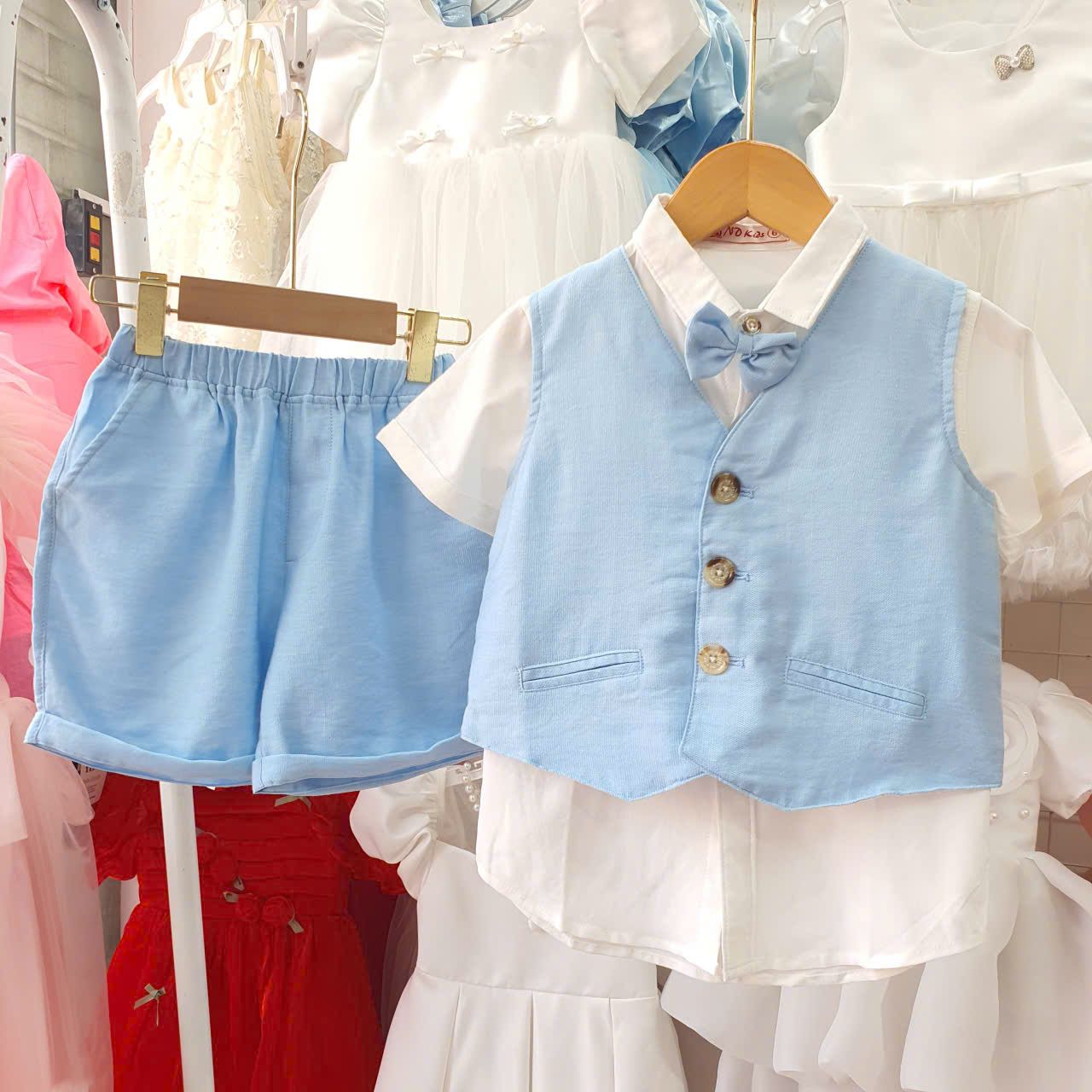  S86 _ Set gile công tử gile cho bé trai mặc lễ tiệc chất mềm mại co giãn _ Beekids 
