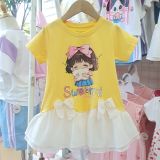  D61 _ Đầm thun bé gái lai phối voan đính 2 nơ xinh xắn _ Beekids 