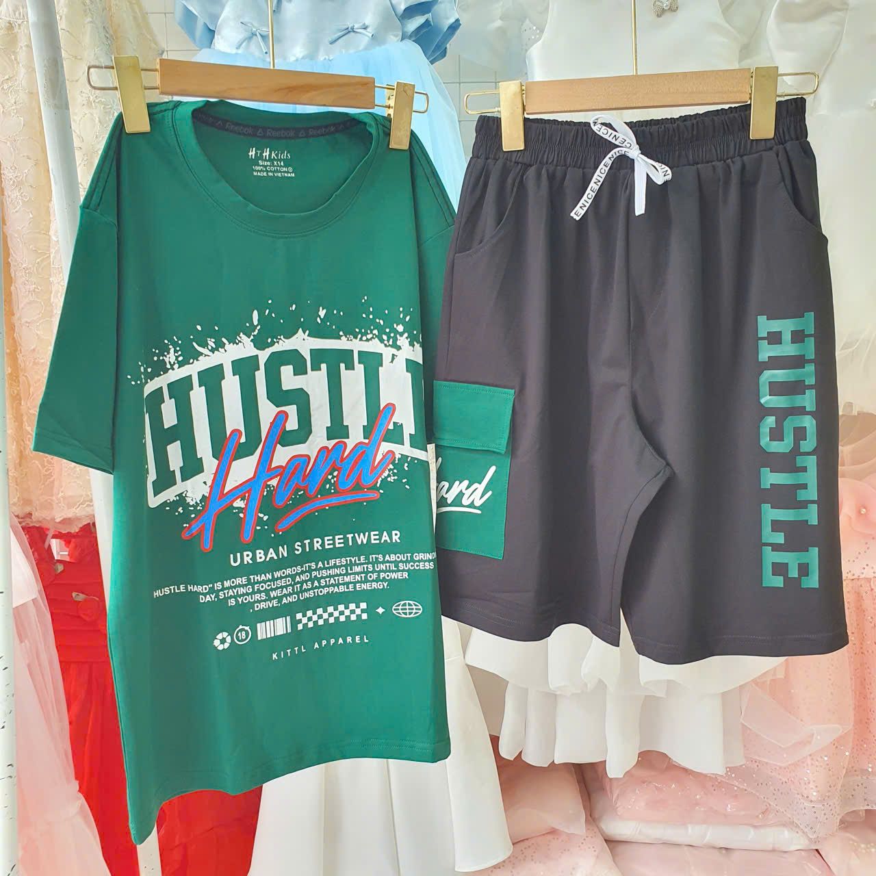  DB57 _ Bộ thun lửng bigsize cho bé trai 90kg đến 110kg họa tiết chữ thời trang _ Beekids 