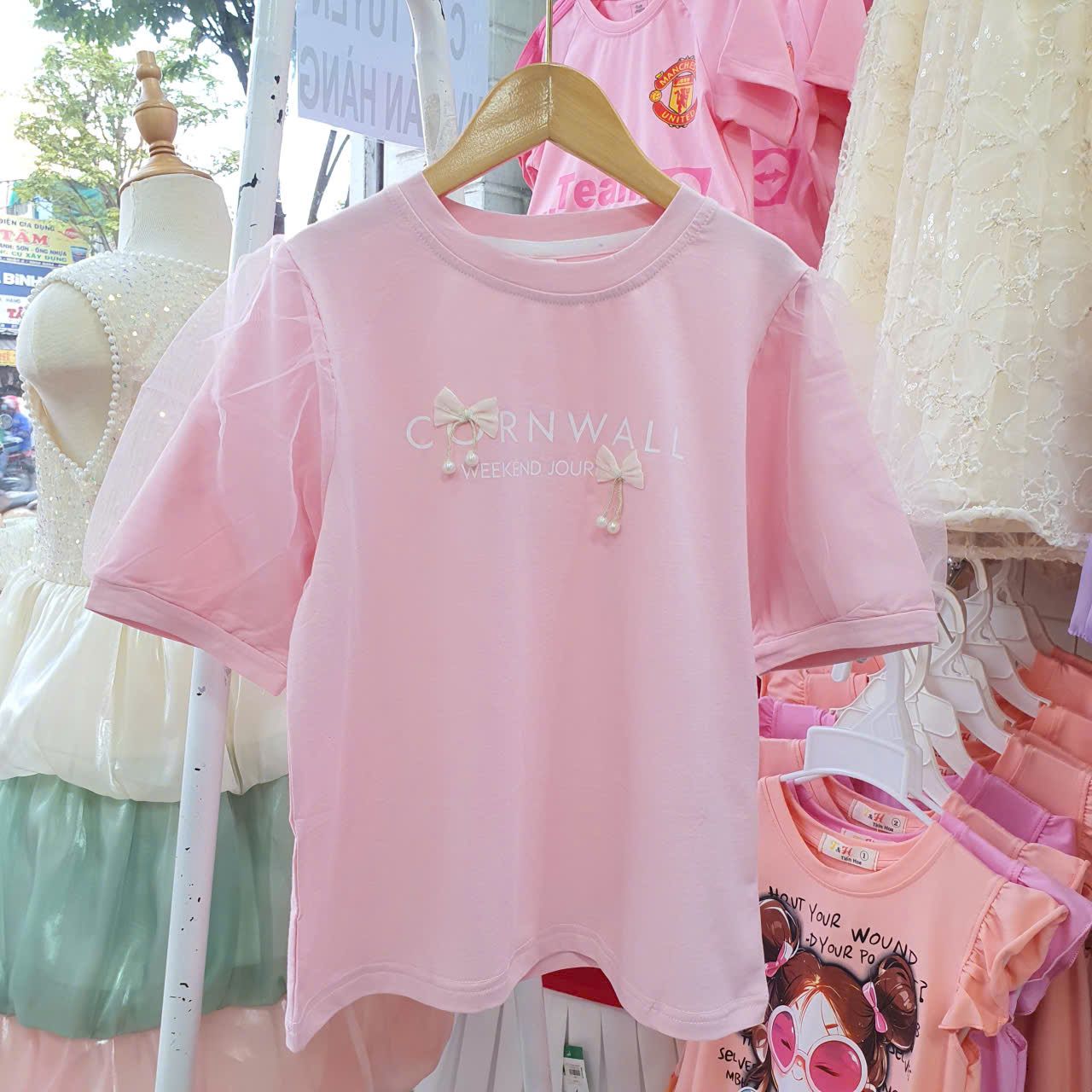  A49 _ Áo thun bé gái tay phồng phối lưới mềm mịn _ Beekids 