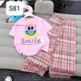  S81 _ Set bé gái quần dài caro ống suông phối áo thun hoạ tiết xinh xắn đáng yêu _ Beekids 