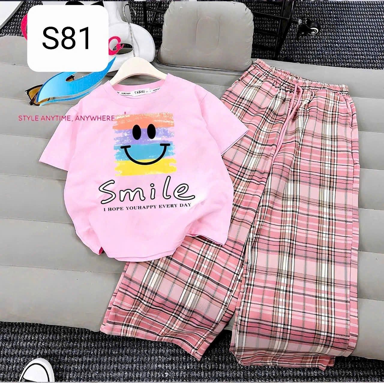  S81 _ Set bé gái quần dài caro ống suông phối áo thun hoạ tiết xinh xắn đáng yêu _ Beekids 