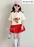  S82 _ Set áo cổ polo họa tiết gấu phối chân váy bí xinh xắn đáng yêu _ Beekids 