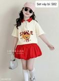  S82 _ Set áo cổ polo họa tiết gấu phối chân váy bí xinh xắn đáng yêu _ Beekids 