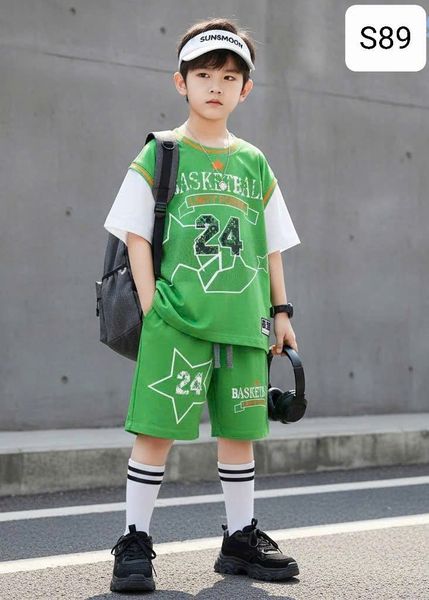  S89 _ Set bé trai tay phối chất cotton mềm mát họa tiết chữ ngôi sao sành điệu _ Beekids 
