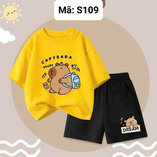  S109 _ Bộ thun lửng bé trai mềm mát họa tiết hoạt hình dễ thương _ Beekids 