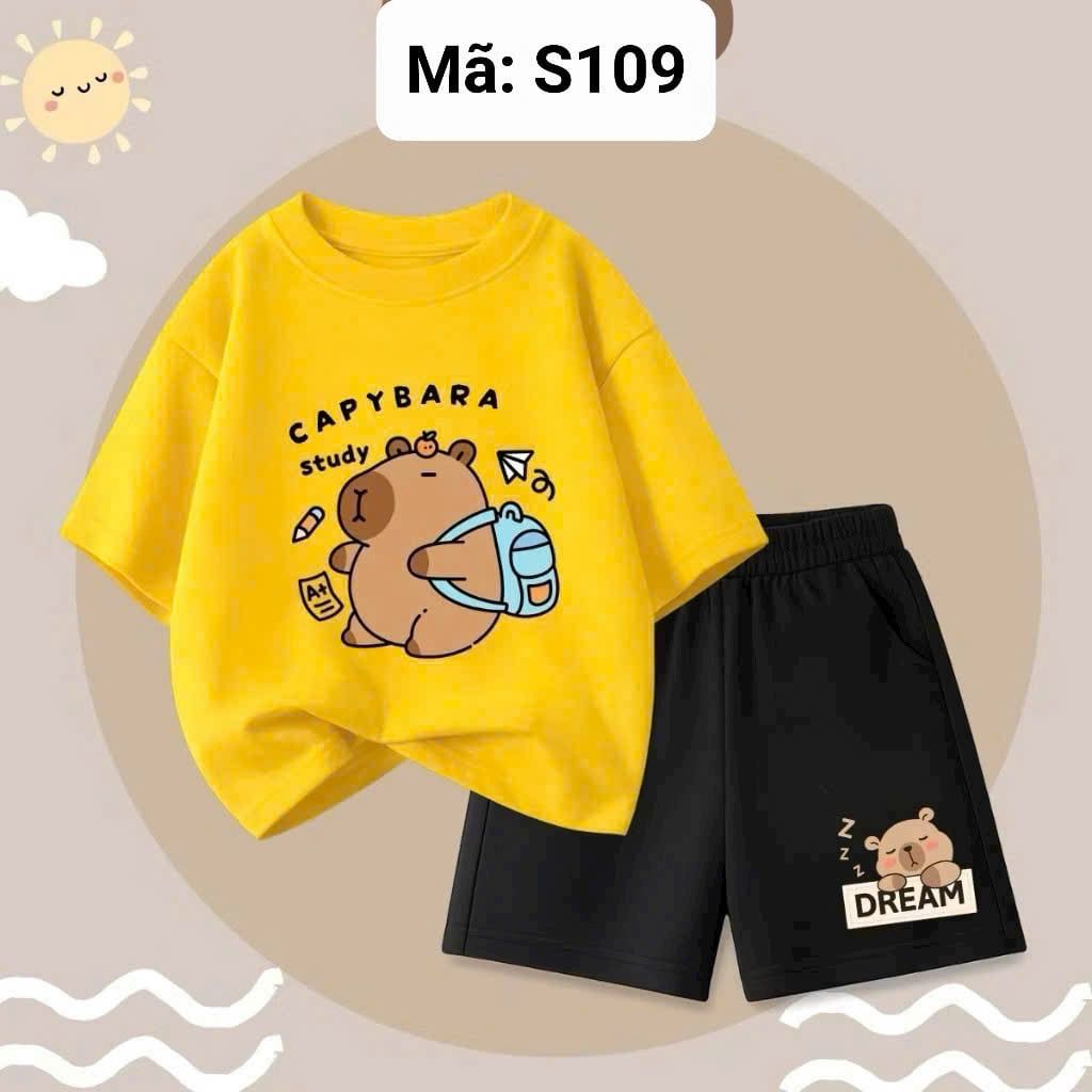  S109 _ Bộ thun lửng bé trai mềm mát họa tiết hoạt hình dễ thương _ Beekids 