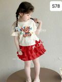 S78 _ Set áo váy bé gái áo in họa tiết gấu đính nơ xinh xắn đẹp mê ly _ Beekids 
