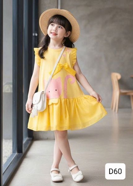 D60 _ Đầm thun bé gái phối voan mềm mại họa tiết đáng yêu _ Beekids 