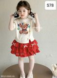  S78 _ Set áo váy bé gái áo in họa tiết gấu đính nơ xinh xắn đẹp mê ly _ Beekids 