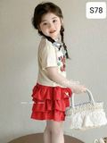  S78 _ Set áo váy bé gái áo in họa tiết gấu đính nơ xinh xắn đẹp mê ly _ Beekids 