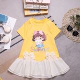  D61 _ Đầm thun bé gái lai phối voan đính 2 nơ xinh xắn _ Beekids 