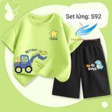  S92 _ Bộ thun lửng bé trai chất cotton mềm mát họa tiết hoạt hình dễ thương _ Beekids 