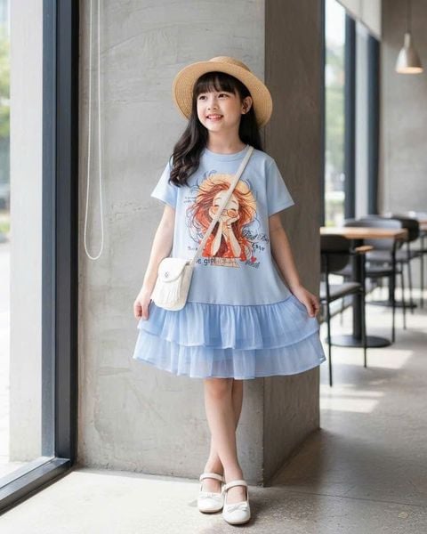  D63 _ Đầm thun bé gái lai phối voan 2 tầng xinh xắn _ Beekids 