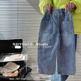  Q40 _ Quần jean ống suông bé gái họa tiết phong cách năng động thời trang _ Beekids 