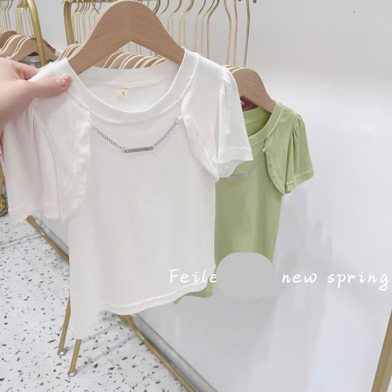  A57 _ Áo thun kiểu tay phối cho bé gái chất thun mềm mại co giãn _ Beekids 