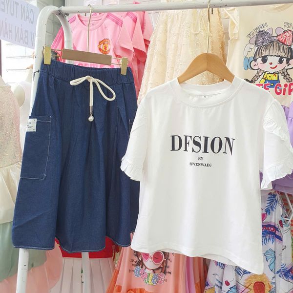  A50 _ Áo thun bé gái in chữ sánh điệu tay phối vải kate mềm nhúng bèo xinh xắn _ Beekids 