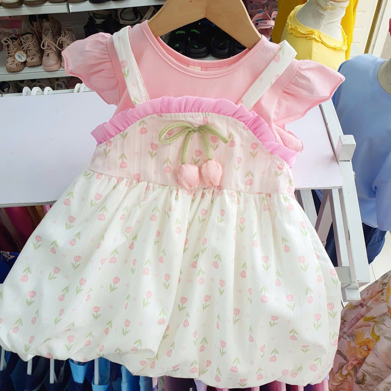  D66 _ Đầm yếm dáng bí cho bé gái từ 6 đến 36 tháng hoa tulip chất cotton mềm mát _Beekids 