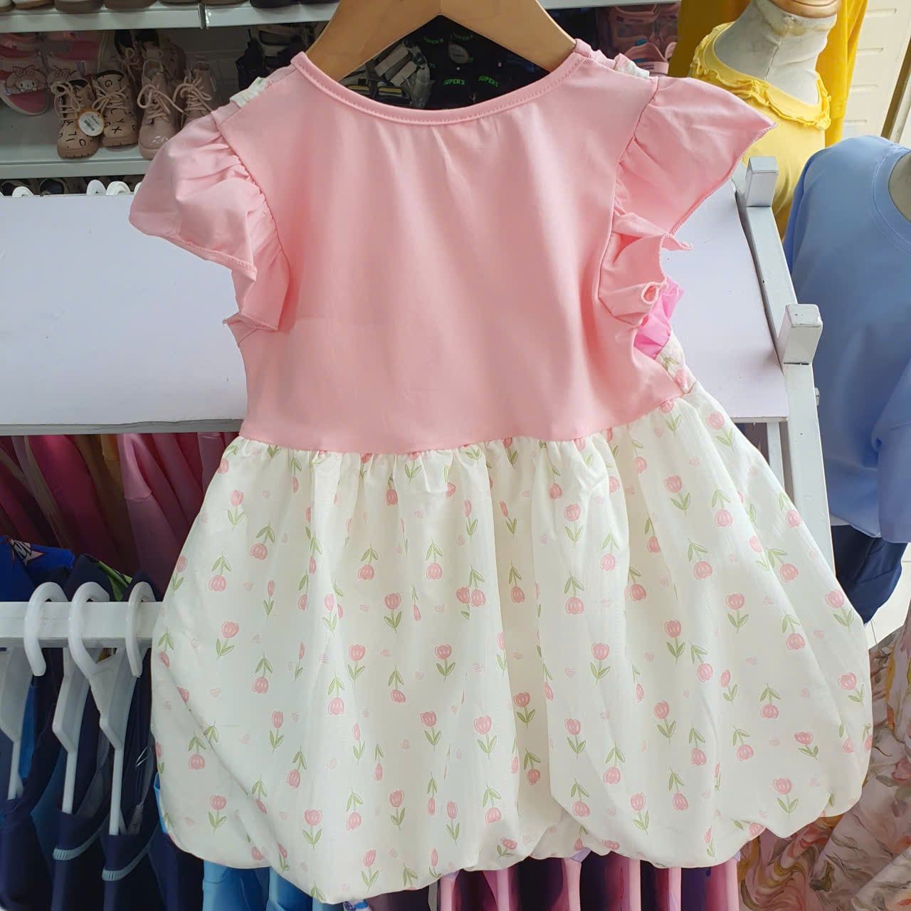 D66 _ Đầm yếm dáng bí cho bé gái từ 6 đến 36 tháng hoa tulip chất cotton mềm mát _Beekids 
