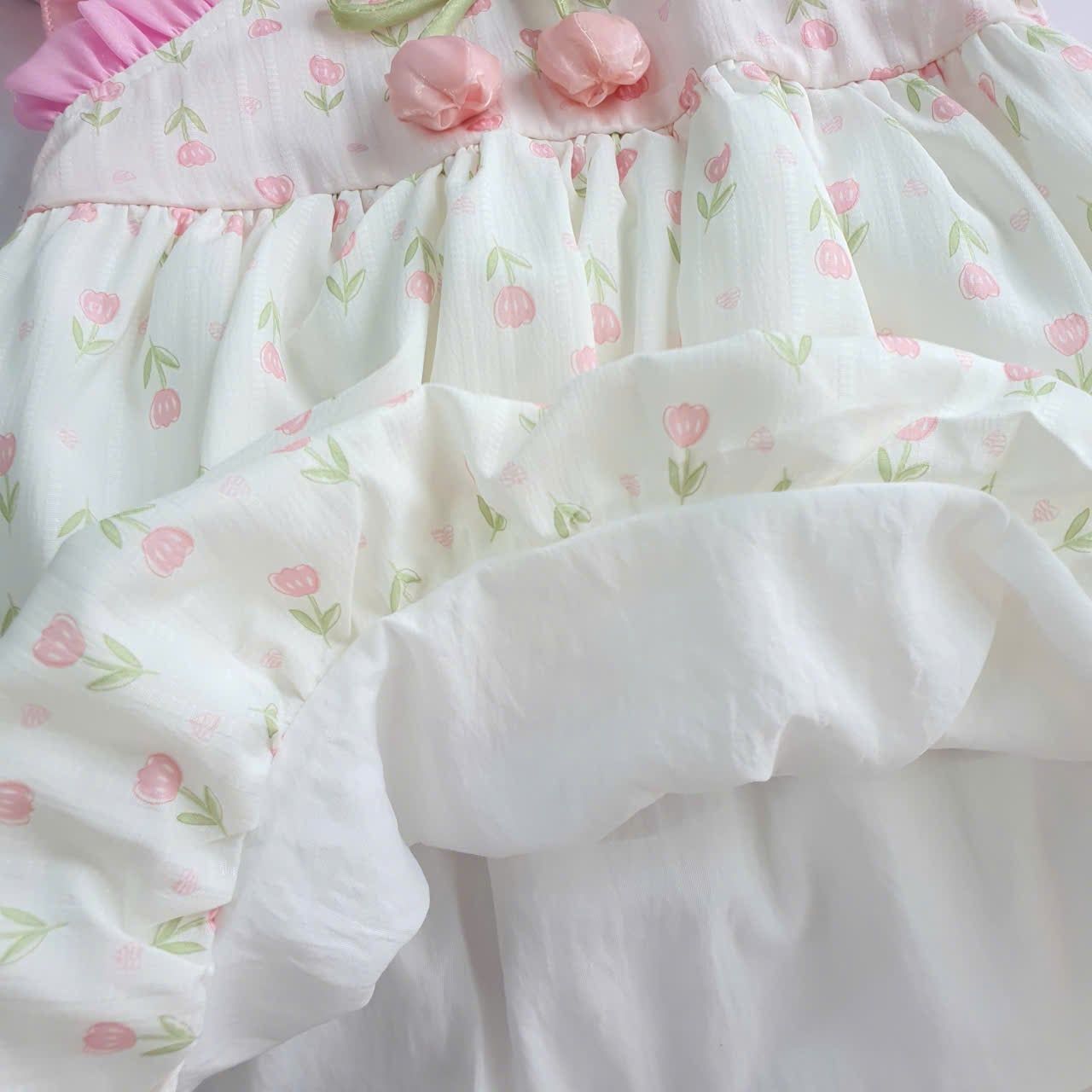  D66 _ Đầm yếm dáng bí cho bé gái từ 6 đến 36 tháng hoa tulip chất cotton mềm mát _Beekids 