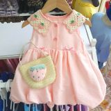  D67 _  Đầm bí bé gái màu hồng phấn cổ len trái dâu siêu dễ thương _ Beekids 
