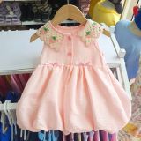  D67 _  Đầm bí bé gái màu hồng phấn cổ len trái dâu siêu dễ thương _ Beekids 