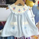  D68 _ Đầm hè bé gái dáng babydoll kẻ sọc xanh thêu hình 3 cánh buồm xinh xắn _ Beekids 