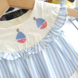  D68 _ Đầm hè bé gái dáng babydoll kẻ sọc xanh thêu hình 3 cánh buồm xinh xắn _ Beekids 