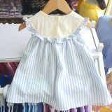  D68 _ Đầm hè bé gái dáng babydoll kẻ sọc xanh thêu hình 3 cánh buồm xinh xắn _ Beekids 