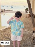  S108 _ Set bé trai mặc đi biển, đi du lịch áo sơ mi hoạ tiết hoa lá phối quần ngắn _ Beekids 