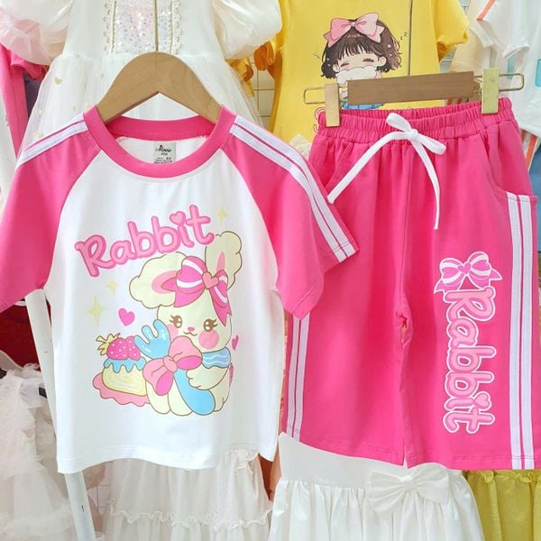  DB64 _ Đồ bộ lửng cotton cho bé gái họa tiết thỏ Rabbit xinh xắn _ Beekids 